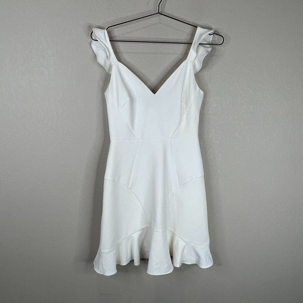 Aidan Mattox‎ Mini Dress Size 0 Ivory Ruffled Sleeveless Stretch Crepe Cocktail